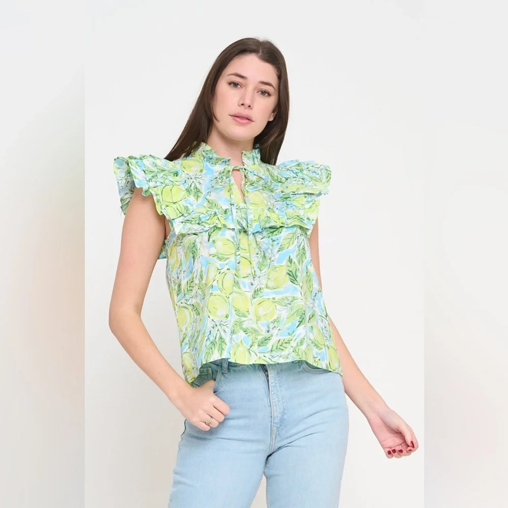 NWT Avara Maddie Ruffled Tie‎ Neck Top Large - Picture 7 of 8